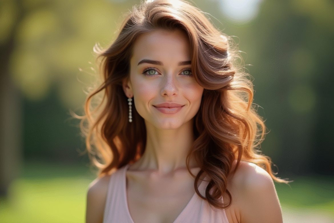 Jeune actrice britannique confiante avec cheveux châtain