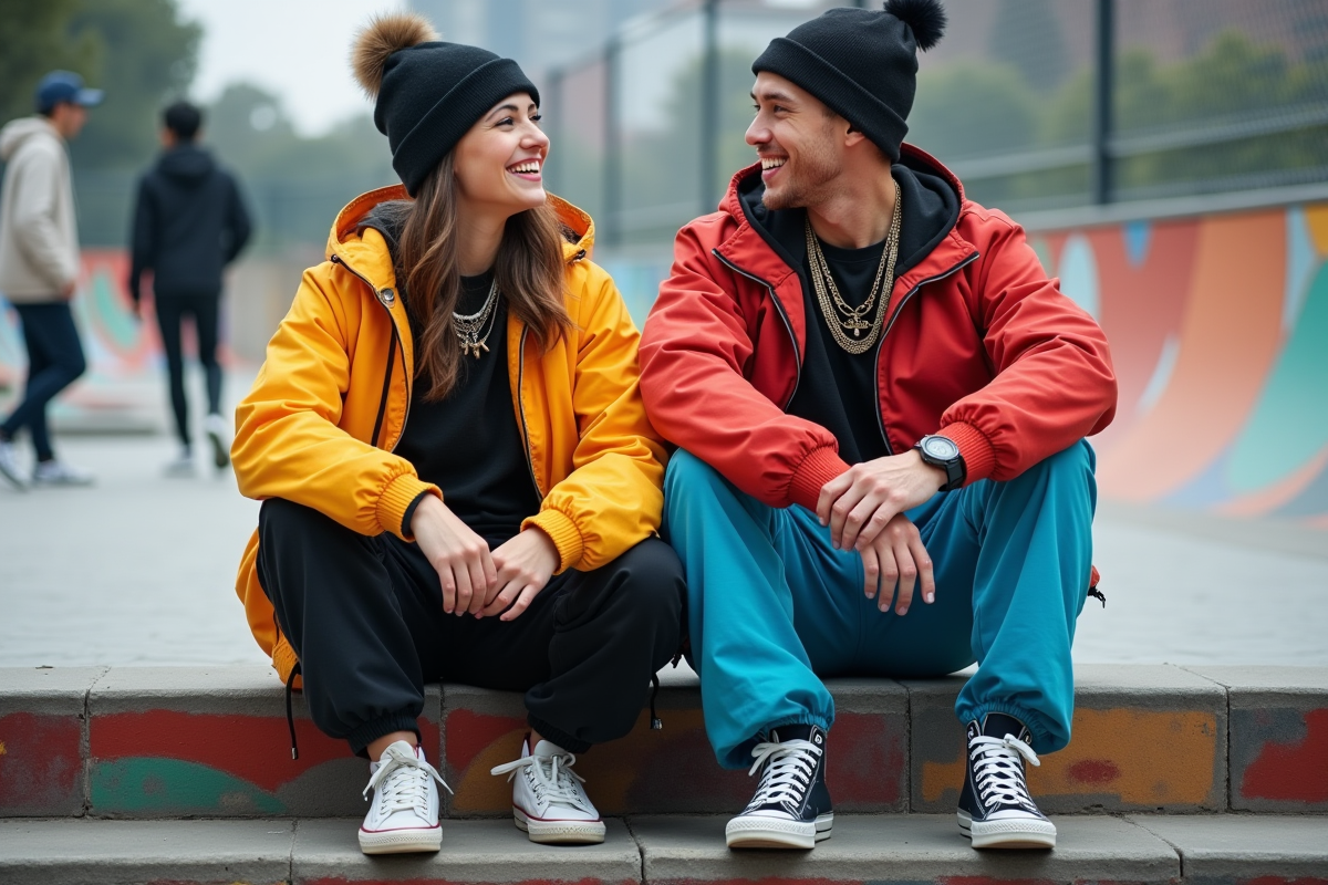 Deux amis riant sur les marches d