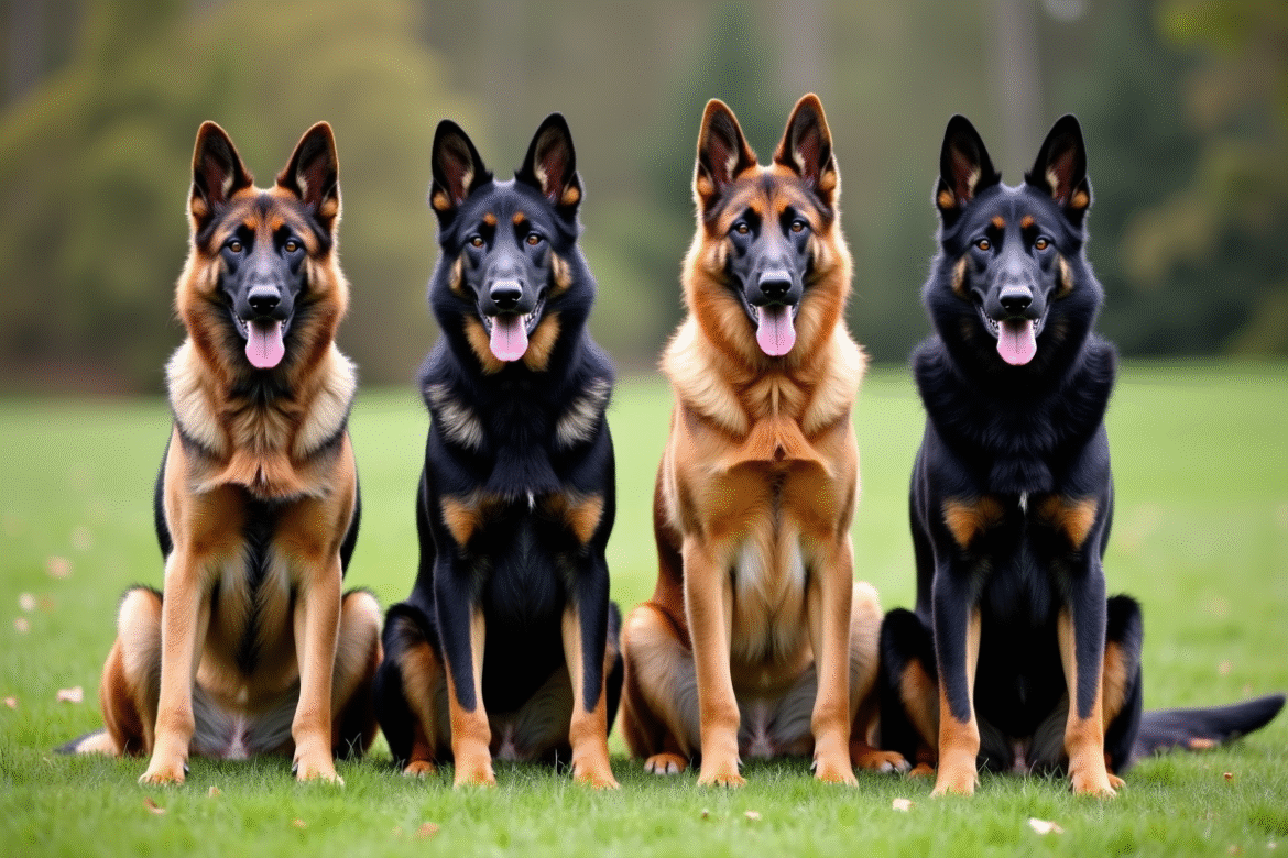 Quatre chiens berger belge en extérieur en journée