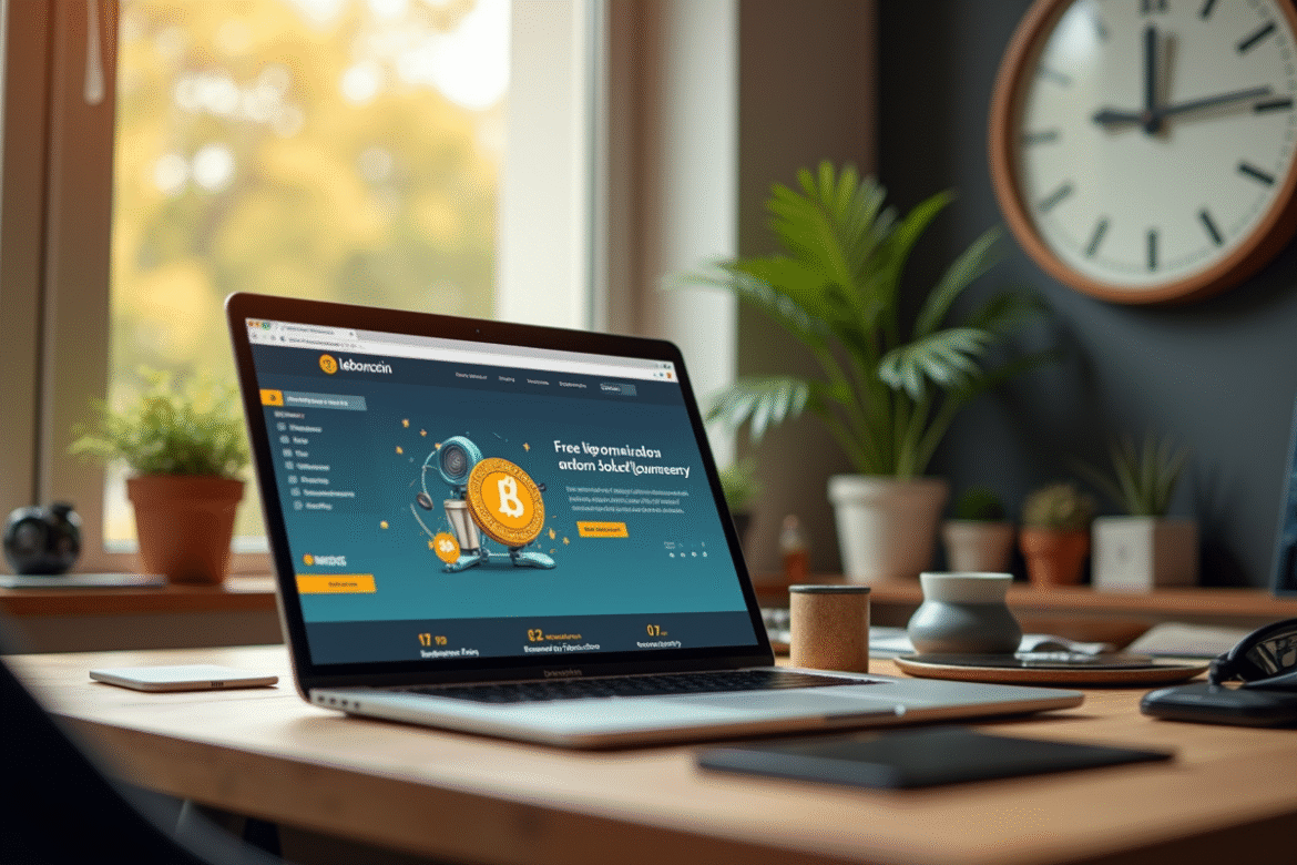 Espace de travail à domicile avec ordinateur affichant leboncoin et horloge