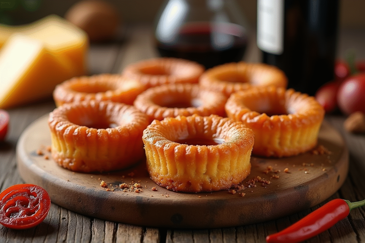 Cannelés au chorizo sur planche en bois rustique