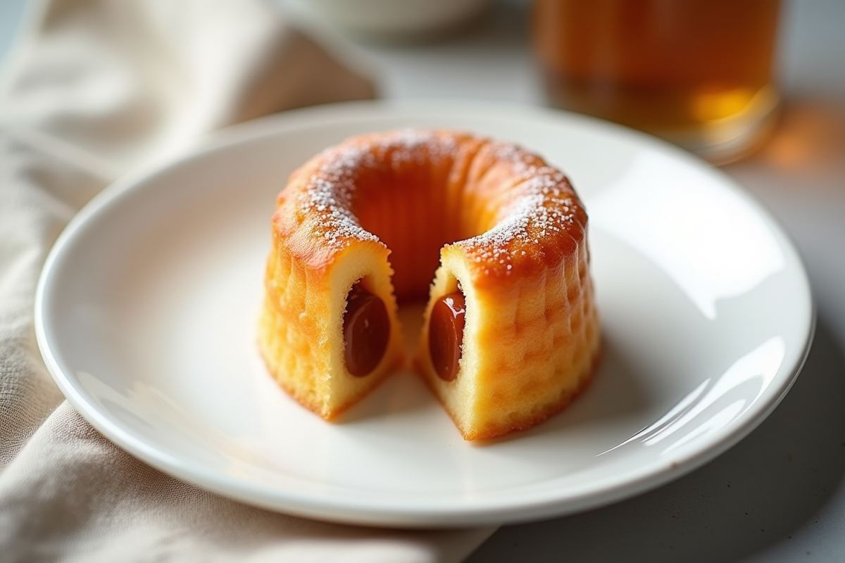 Cannelé coupé en deux avec intérieur au chorizo