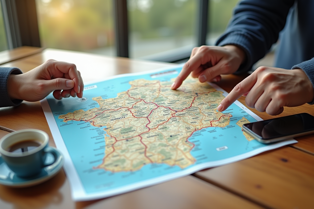 Carte de France avec routes gratuites et mains pointant dessus