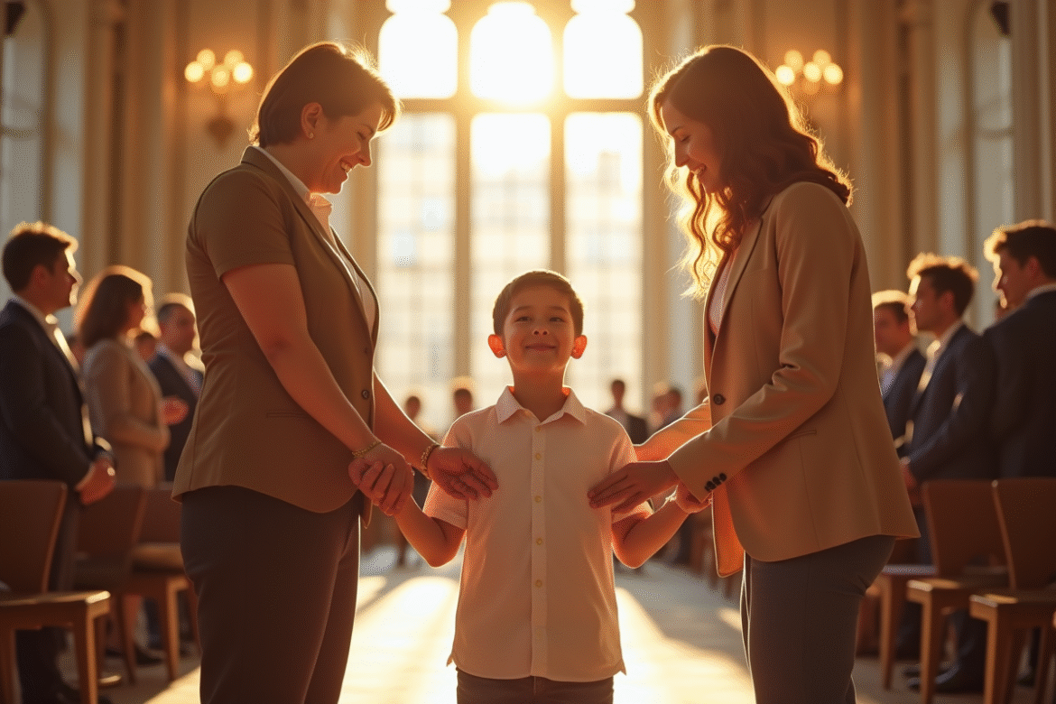 Enfant souriant lors d'une cérémonie en mairie en France