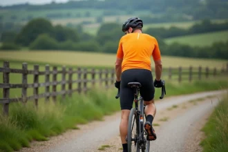 Cycliste homme vérifiant sa roue arrière en pleine nature