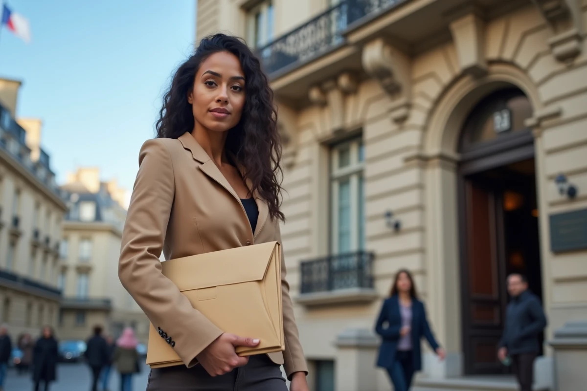 Femme déposant un dossier de demande de nationalité française devant une préfecture