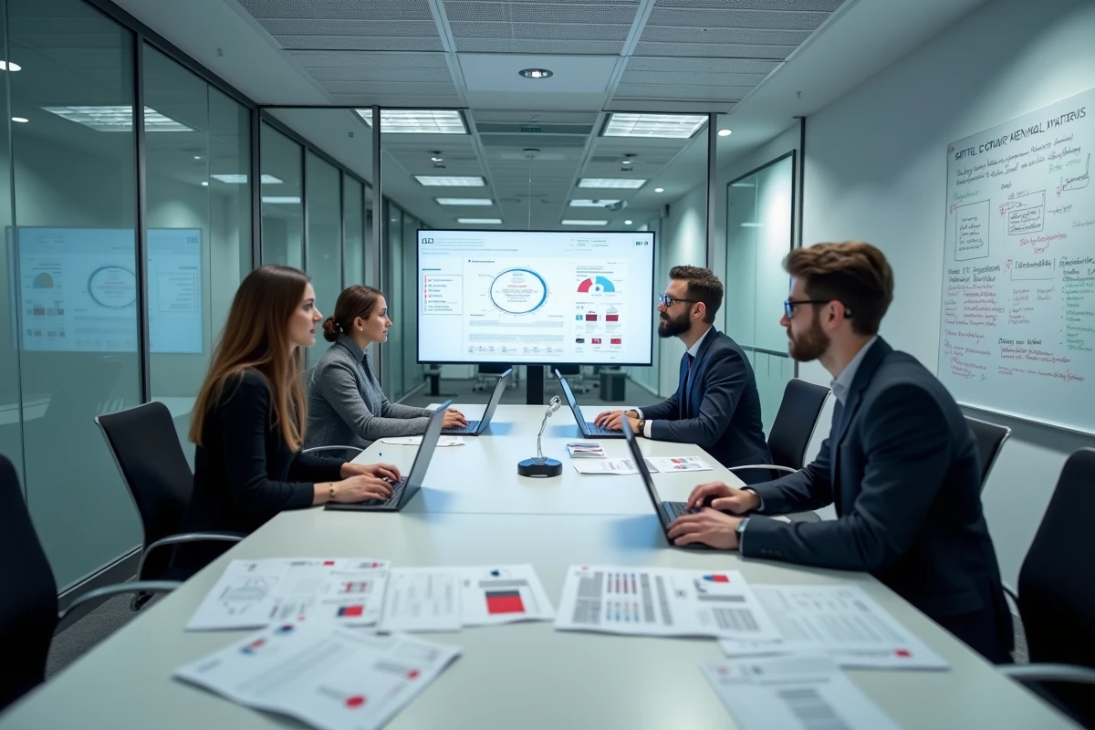 Équipe de professionnels en cybersécurité réunie dans une salle de conférence pour évaluer la fiabilité d'une plateforme de fuites de données