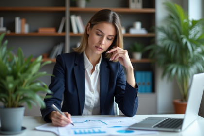 Femme d'affaires analysant des documents financiers