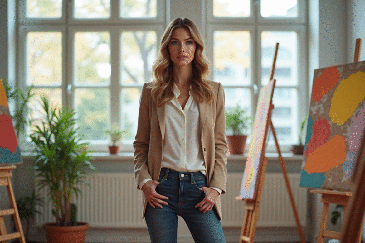 Femme confiante dans un studio d'art moderne