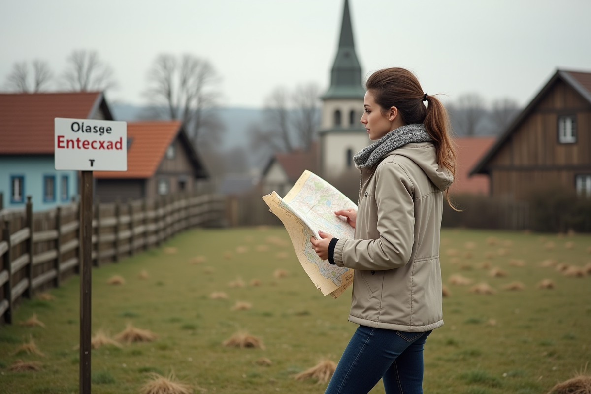 Jeune femme avec carte près d