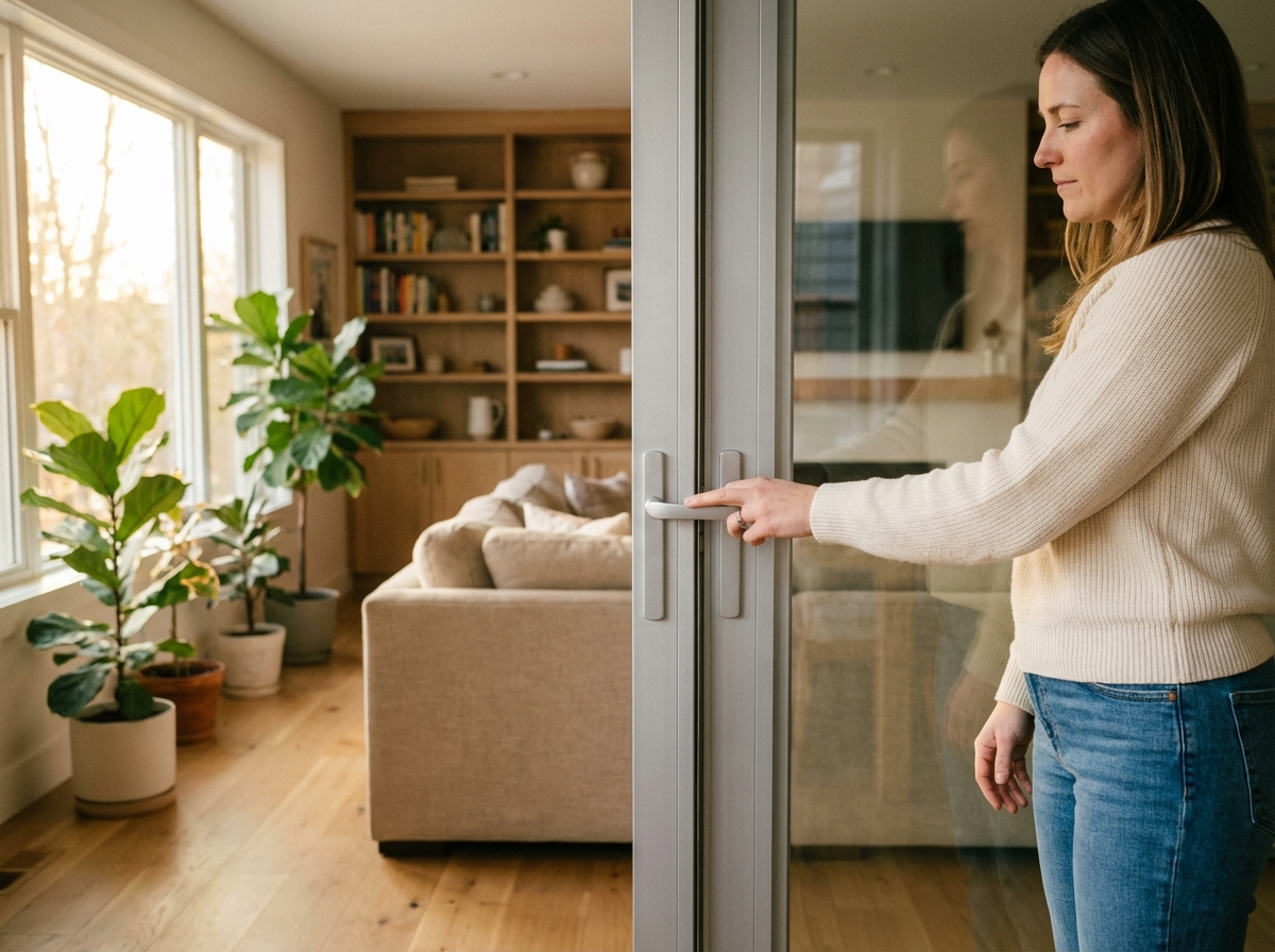 Jeune femme touche la poignée d