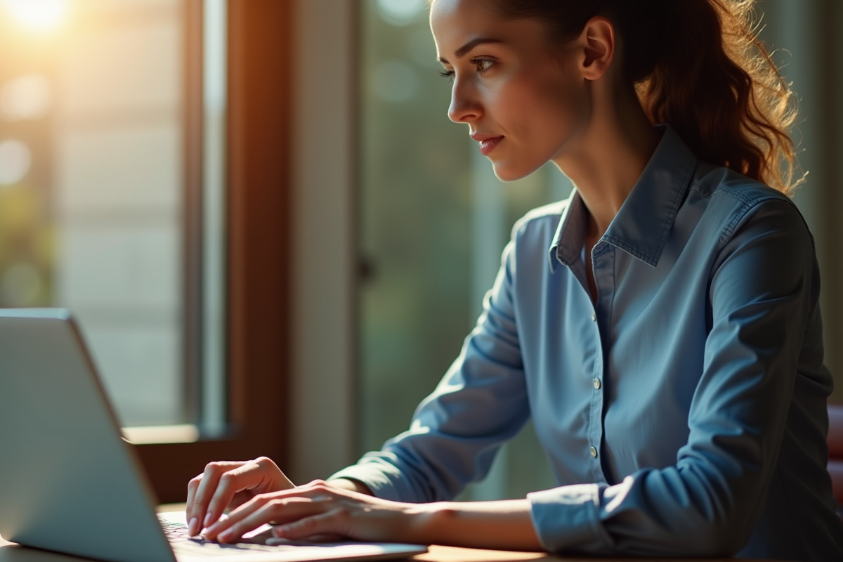Femme confiante travaillant sur son ordinateur avec Agendis 22