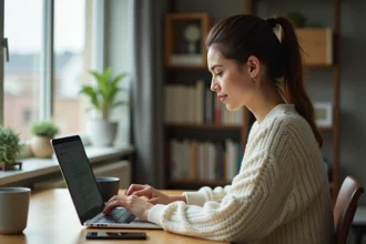 Jeune femme ajustant ses paramètres de confidentialité en ligne