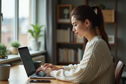 Jeune femme ajustant ses paramètres de confidentialité en ligne