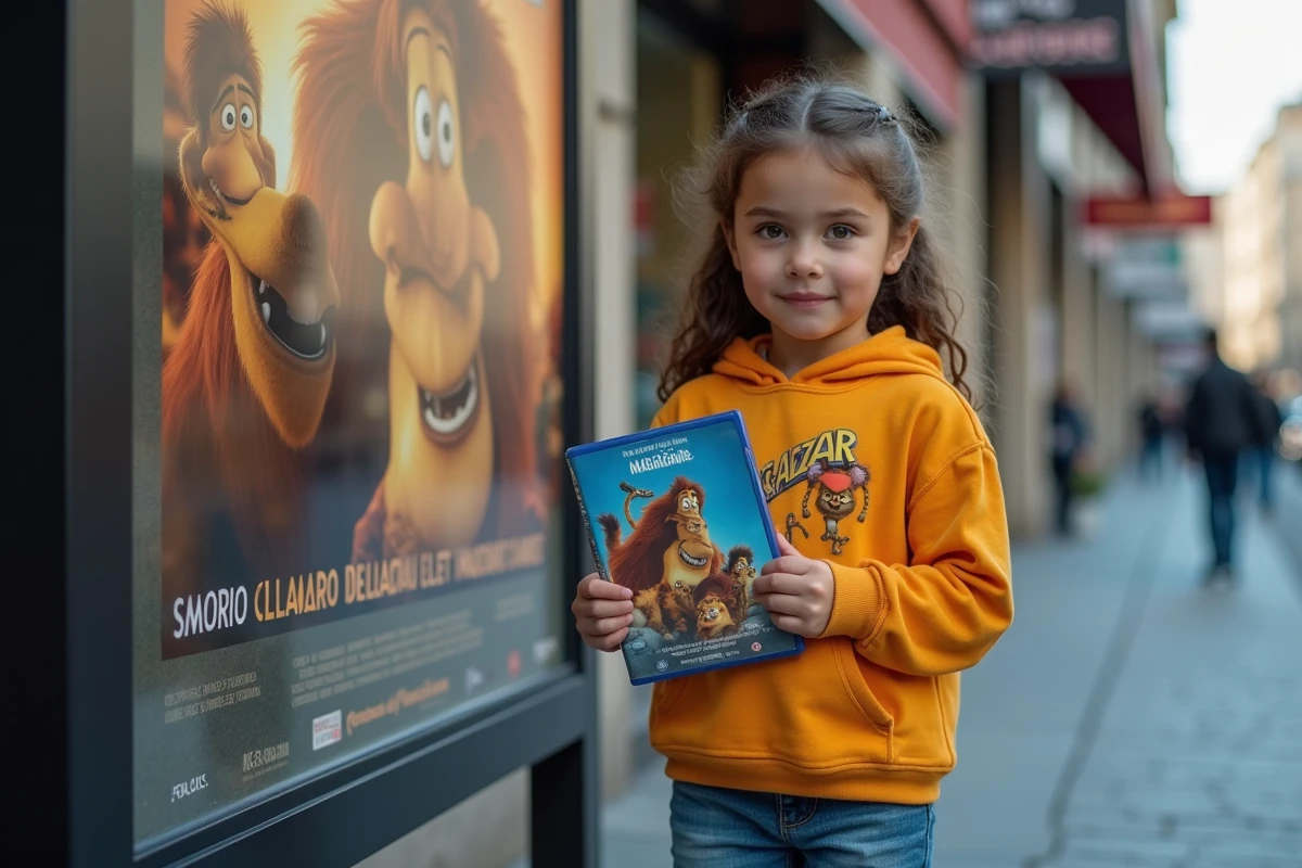 Jeune fille américaine tenant un DVD Madagascar