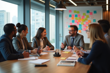Groupe de professionnels en réunion de brainstorming