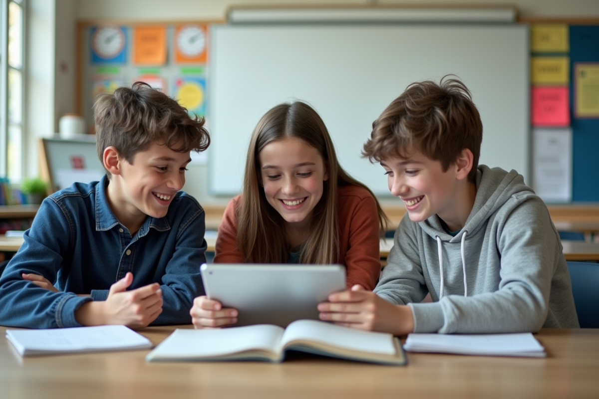 Trois lycéens discutant autour d