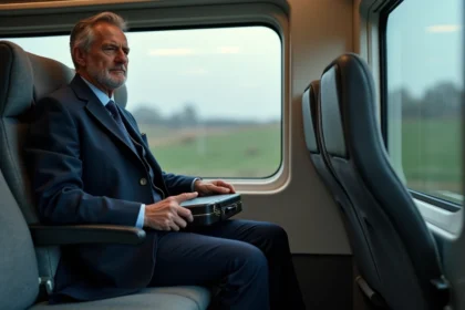 Homme d'affaires français dans un train moderne