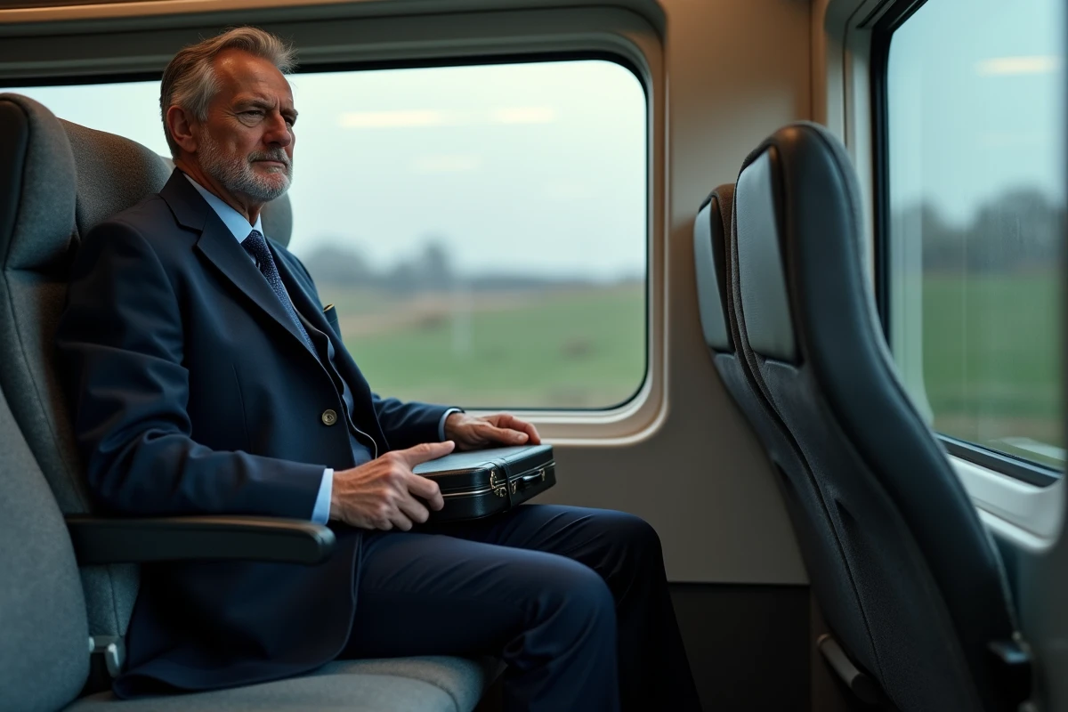 Homme d'affaires français dans un train moderne