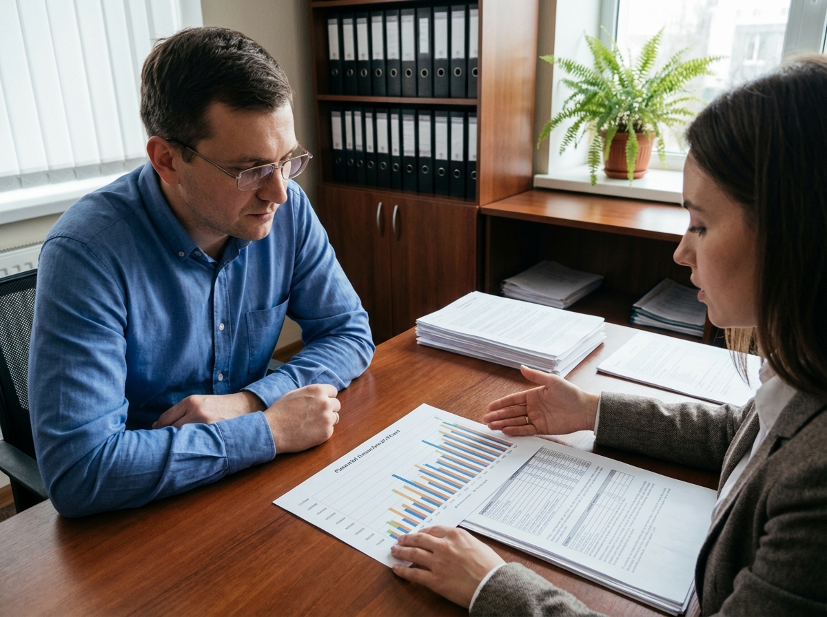 Homme en discussion avec un conseiller financier au bureau