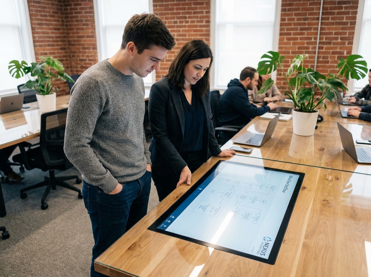 Jeune homme décontracté avec un notaire dans un espace de coworking