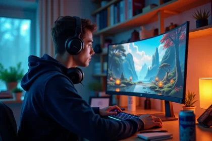 Joueur concentré devant son écran farming des kamas dans le Royaume d'Encre sur Dofus