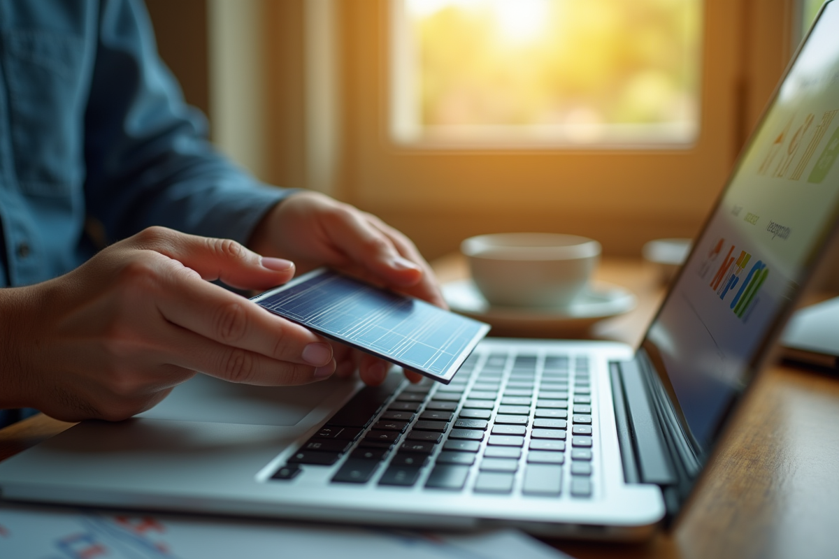 Mains tenant une cellule solaire au bureau