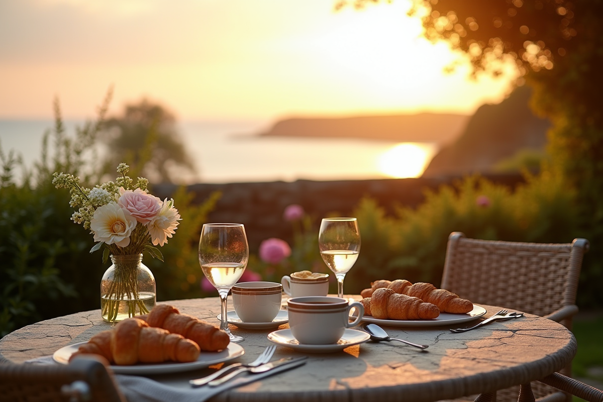 Petit déjeuner romantique avec vue mer en Bretagne