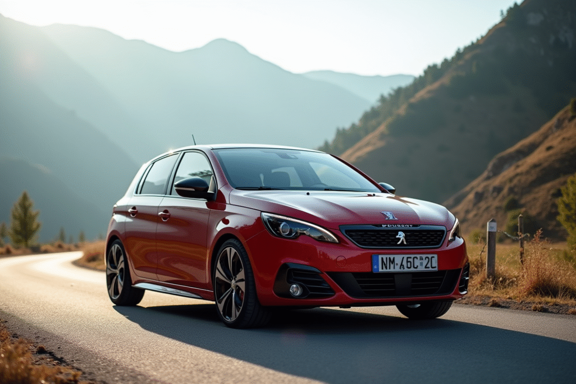Peugeot 308 GTI automatique sur route de montagne en plein jour