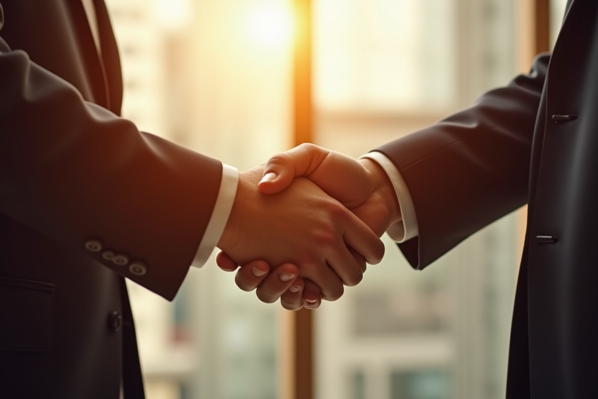 Poignee de main entre deux professionnels en affaires