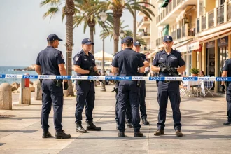 Policiers français en intervention sur un boulevard de Cannes lors d'une opération de sécurité après un attentat