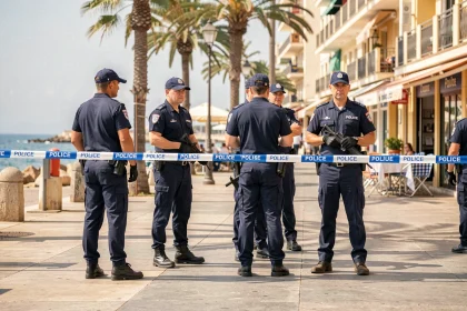 Policiers français en intervention sur un boulevard de Cannes lors d'une opération de sécurité après un attentat