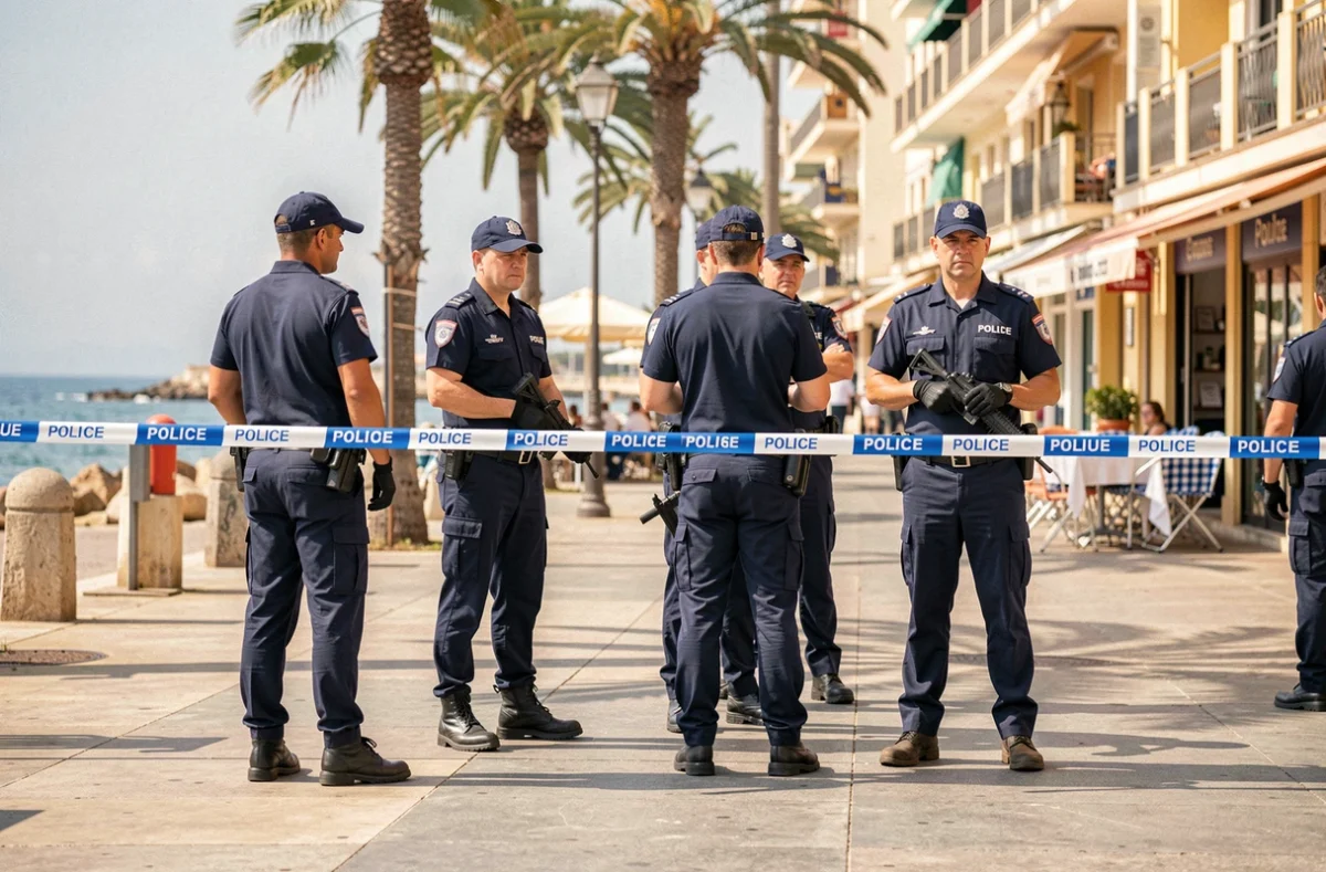 Policiers français en intervention sur un boulevard de Cannes lors d'une opération de sécurité après un attentat