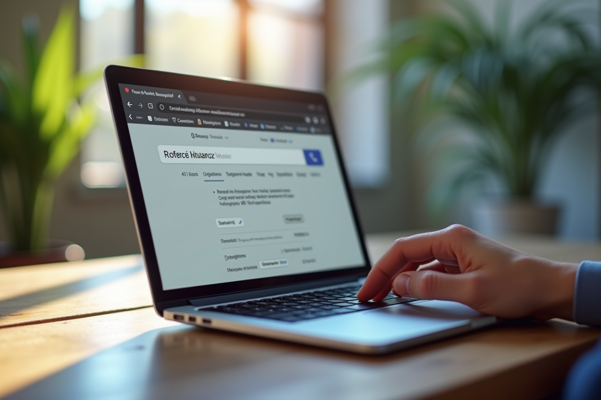 Personne tapant un numéro sur un ordinateur portable en recherche inversée