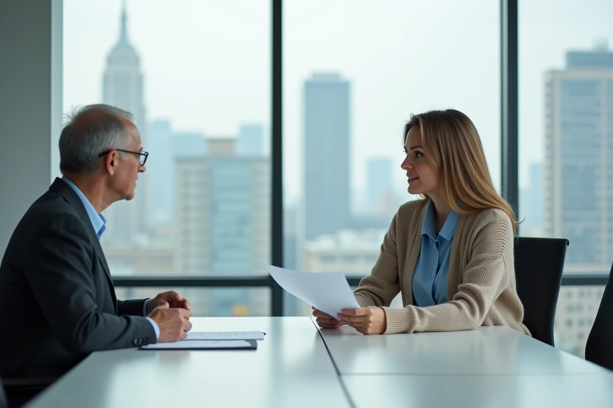 Jeune femme et avocat discutent lors d