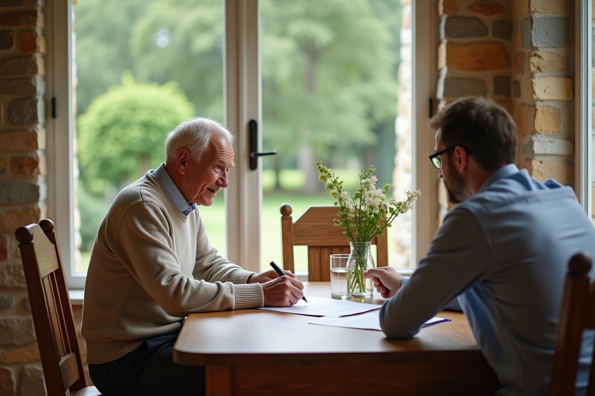 Personnes signant un contrat immobilier dans une maison de vacances