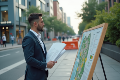 Urbaniste regardant un plan urbain en ville